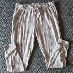 Danskin Women'a Feathered Tie Dye Cream And Lavender Jogger Lounge Pants, L